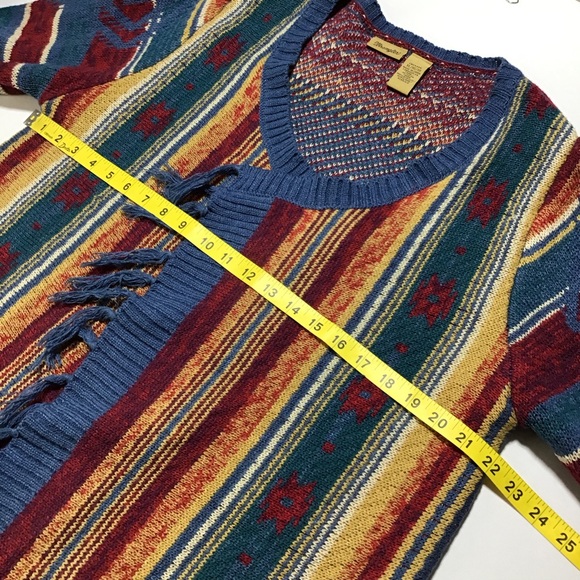 Wrangler Women's Open Front Aztec Print Blue and Multicolor Striped Cardigan - Picture 9 of 10